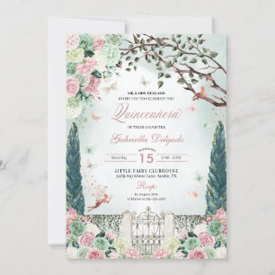 Rose Gold Fee Verzauberter Garten Quinceanera Einladung