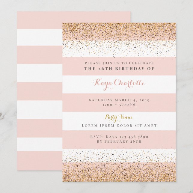 Rose Gold Femmes Invitation d'anniversaire (Devant / Derrière)