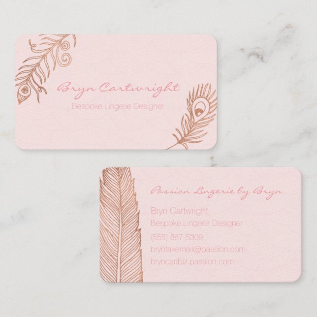 Rose Gold Fether Blush Romance Business Cards Visitenkarte (Vorne/Hinten)