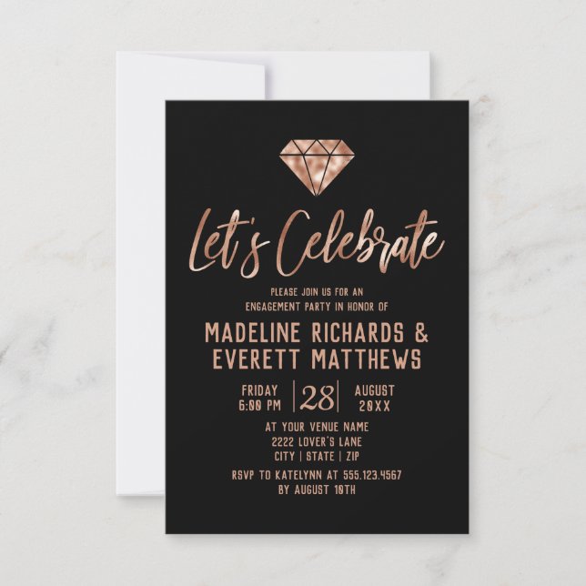 Rose Gold Fêtons l'engagement Invitation de la par (Devant)