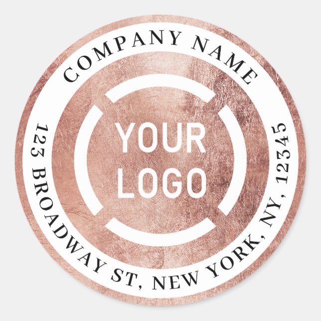 Rose Gold Firmenlogo Rücksendeadresse Runder Aufkleber (Vorderseite)