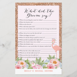 Rose Gold Flamingo Brautparty Game DRUCKT