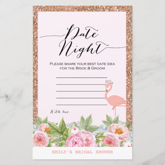 Rose Gold Flamingo Brautparty Game DRUCKT (Vorderseite)