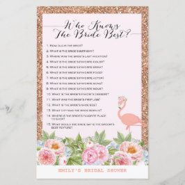 Rose Gold Flamingo Brautparty Game DRUCKT
