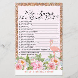 Rose Gold Flamingo Brautparty Game DRUCKT