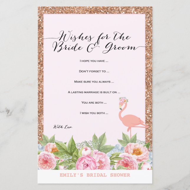 Rose Gold Flamingo Brautparty Game DRUCKT (Vorderseite)