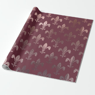 Rose Gold Fleur-de-Lis-Muster auf Burgund Geschenkpapier