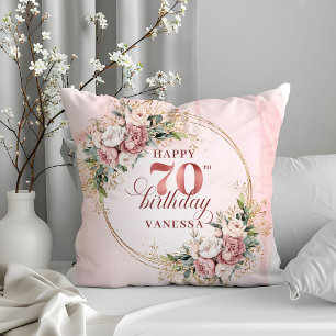 Rose Gold Fleurs Aquarelle Coussin 70e Anniversair