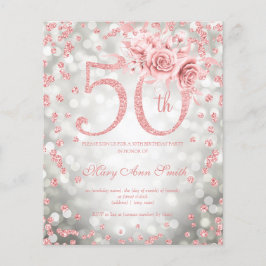 Rose Gold Floral 50. Geburtstagsleuchten laden Sil Flyer