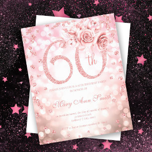 Rose Gold Floral 60. Geburtstag Lichter Einladung Flyer