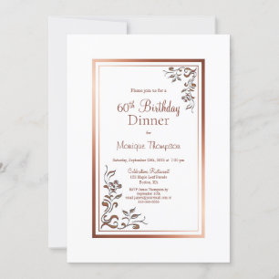 Rose Gold Floral Border 60. Geburtstag Abendessen  Einladung