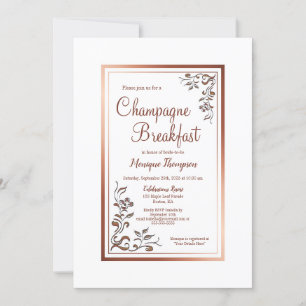 Rose Gold Floral Border Bridal Champagne Frühstück Einladung