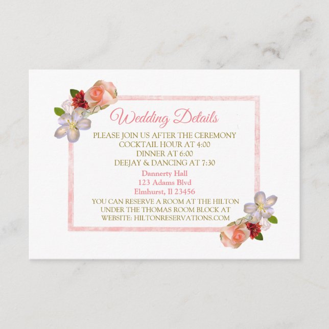 Rose Gold Floral Bouquet Hochzeitskarte Begleitkarte (Vorderseite)