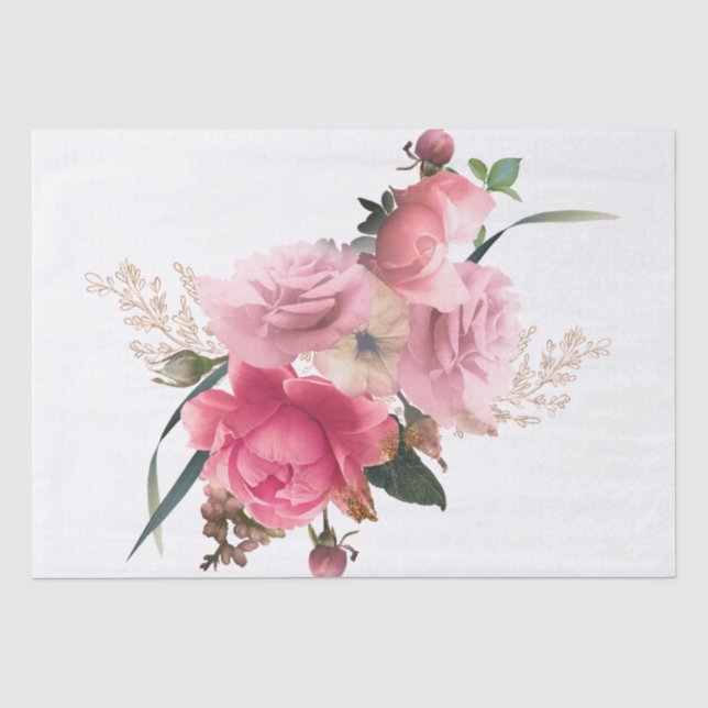 Rose Gold Floral Bouquet Wasserfarben Dekoupage Seidenpapier (Vorderseite)