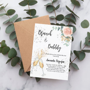 Rose Gold Floral Brunch Bubbly Brautparty Einladung