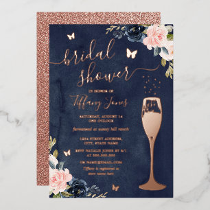 Rose Gold Floral Bubbly Brautparty Folieneinladung