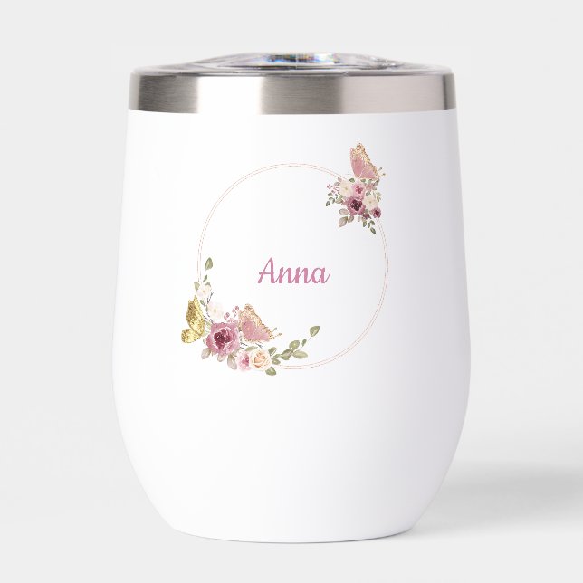 Rose Gold Floral Butterfly Custom Text (Vorderseite)