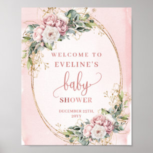 Rose Gold Floral Eucalyptus Willkommens-Baby-Party Poster