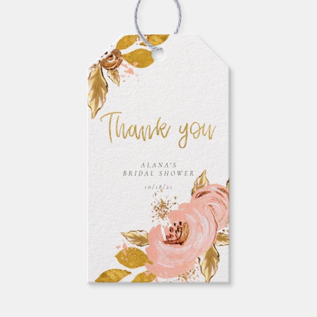 Rose Gold Floral Glitzer Brautparty Liebesmarken Geschenkanhänger (Vorderseite)