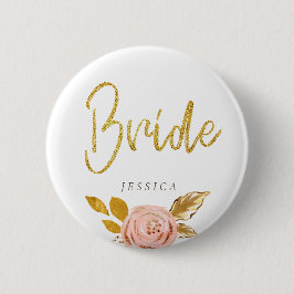 Rose Gold Floral Glitzer Bridge Button