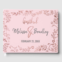 Rose Gold Floral Glitzer Ombre Pink Guestbook Gästebuch
