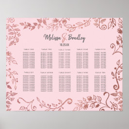 Rose Gold Floral Glitzer Ombre Rosa Sitzplan Poster