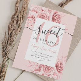 Rose Gold Floral & Glitzer Sweet 16 Script Rosa Einladung