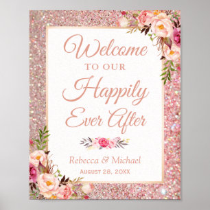 Rose Gold Floral glücklich je nach Hochzeit unterz Poster