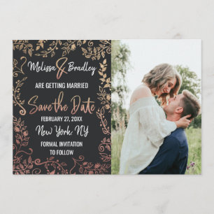 Rose Gold Floral Gold Glitzer Ombre Save the Date Einladung