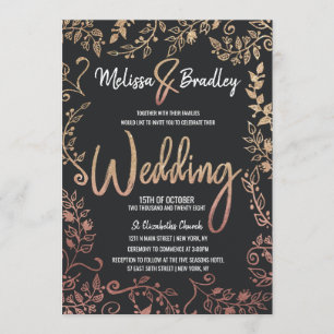 Rose Gold Floral Gold Glitzer Ombre Wedding Einladung