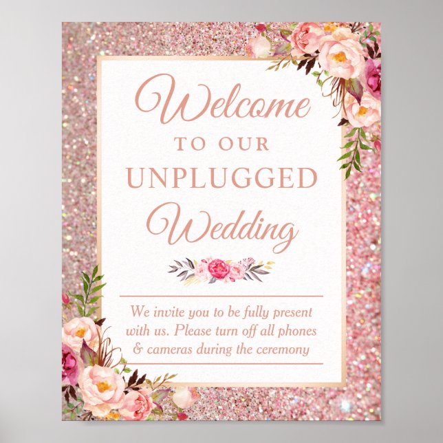 Rose Gold Floral Herzlich willkommen beim unplugge Poster (Vorne)