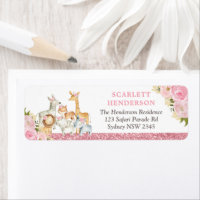 Rose Gold Floral Jungle Tiere Rücksendeadresse
