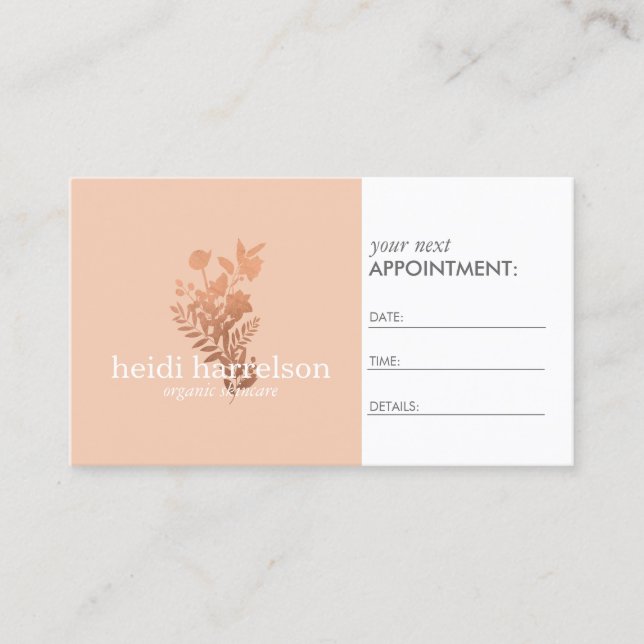Rose Gold Floral Logo auf Peach Termin (Vorderseite)