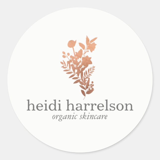 Rose Gold Floral Logo auf Weiß Runder Aufkleber (Vorderseite)