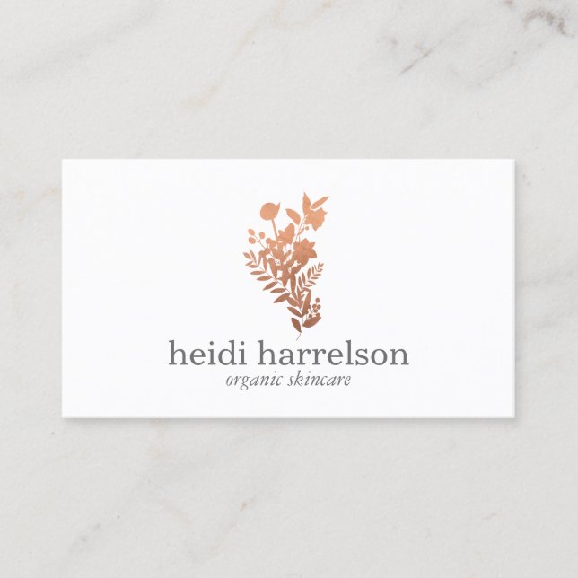 Rose Gold Floral Logo auf Weiß Visitenkarte (Vorderseite)