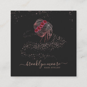 Rose Gold Floral Logo Hair Stylist elegant Quadratische Visitenkarte