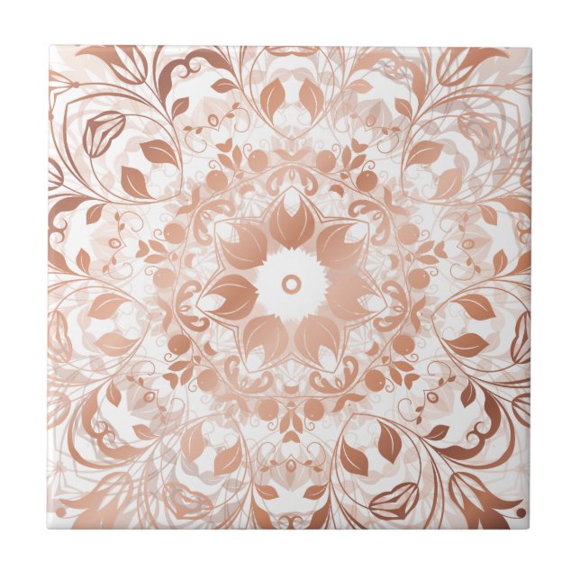 Rose Gold Floral Mandala Fliese (Vorderseite)
