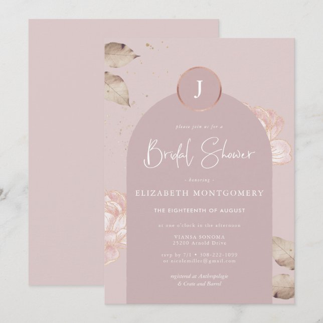 Rose Gold Floral | Modernes Arch-Brautparty Einladung (Vorne/Hinten)