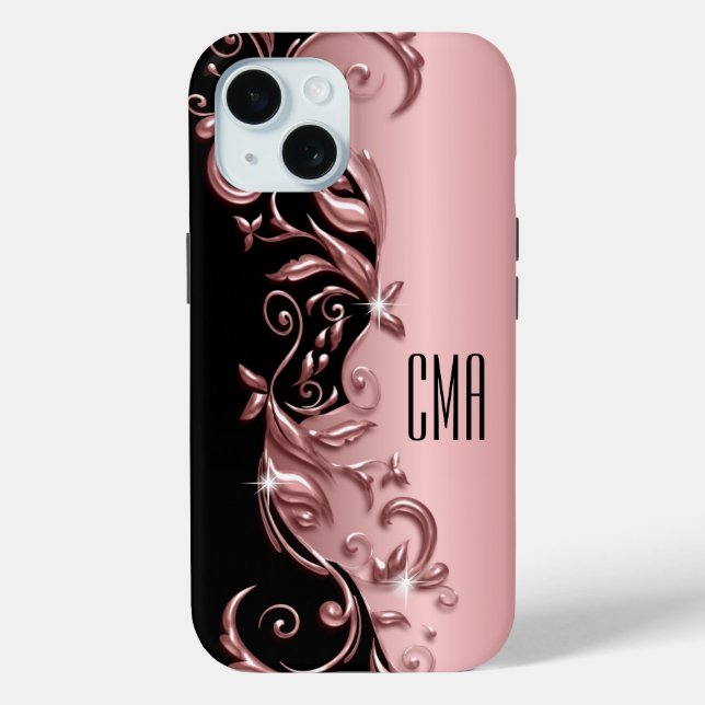 Rose Gold Floral - Monogramm Case-Mate iPhone Hülle (Rückseite)