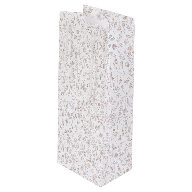 Rose Gold Floral Muster Geschenktüte Für Weinflaschen (Vorderseite Schrägansicht)