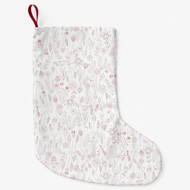 Rose Gold Floral Muster Kleiner Weihnachtsstrumpf (Vorderseite)