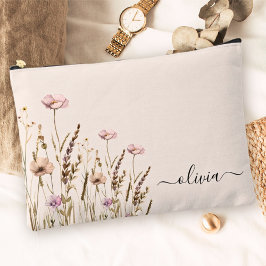 Rose Gold Floral Name Monogram Zubehörtasche