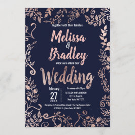 Rose Gold Floral Navy Blue Brush Script Hochzeit Einladung