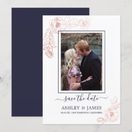 Rose Gold Floral Navy Foto Hochzeit speichern das  Einladung