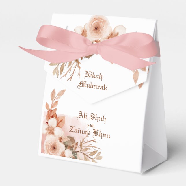 Rose Gold Floral Nikah Mubarak Gefälligkeitsbox Geschenkschachtel (Vorderseite)