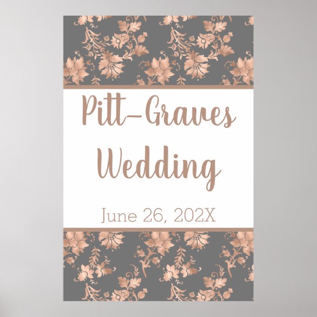 Rose Gold Floral on Gray Wedding Poster (Vorne)