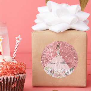 Rose Gold Floral Quinceañera Dankeschön-Geschenk Runder Aufkleber
