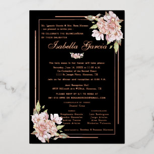 Rose Gold Floral Quinceañera Geburtstag Einladung