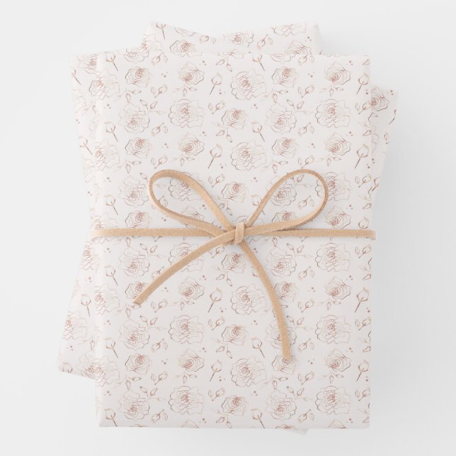 Rose Gold Floral Rose Blume Muster Geschenkpapier Set (Beispiel)