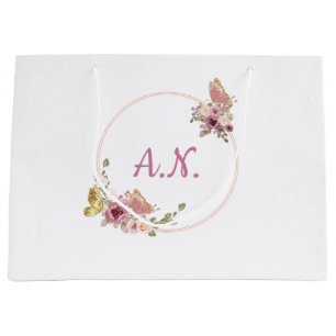 Rose Gold Floral Schmetterling – Elegantes Persönl Große Geschenktüte
